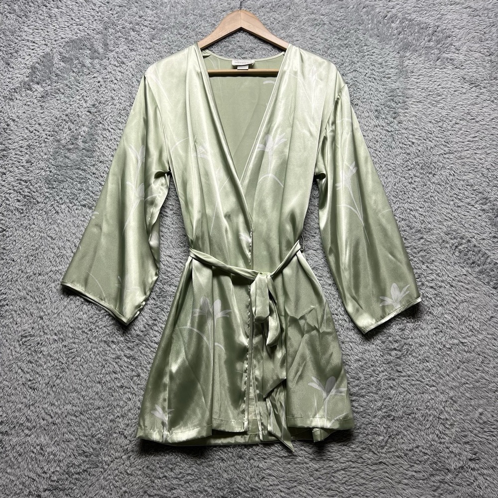 Jones New Yorkβ Robe Womens XS/S Sage Green Floral Sateen Kimono Short Romantic